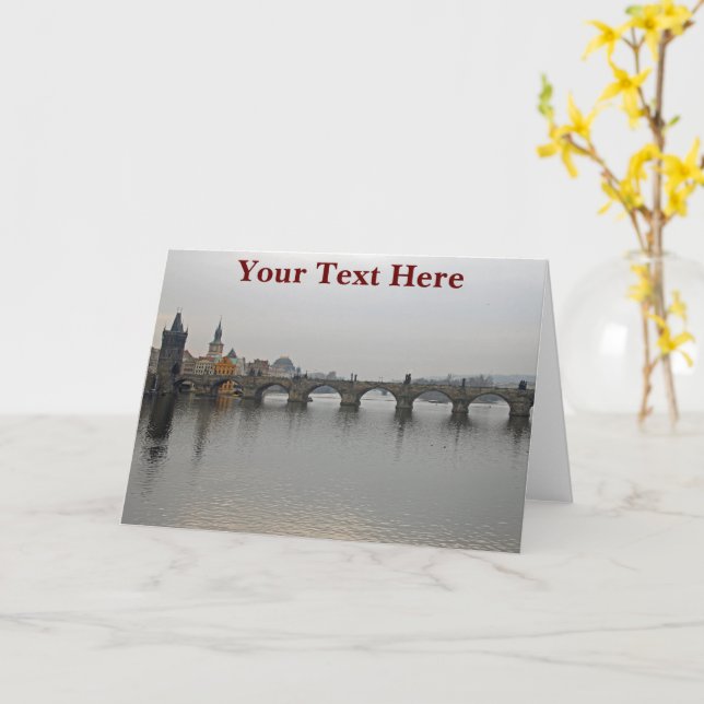 Tarjeta Puente Charles personalizable, Praga (flor amarilla)