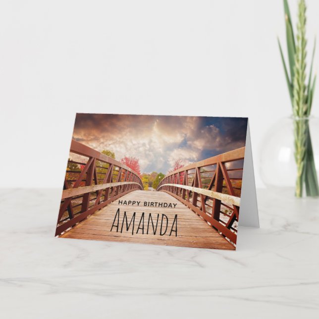 Tarjeta Puente de Madera Rústico en el Campo Cumpleaños (Anverso)