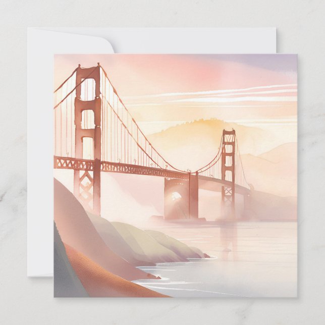 Tarjeta Puente Golden Gate | Sunrise Beautiful Watercolor (Anverso)