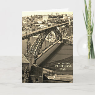 Tarjeta Puente Porto sobre el río Douro, Portugal, sepia