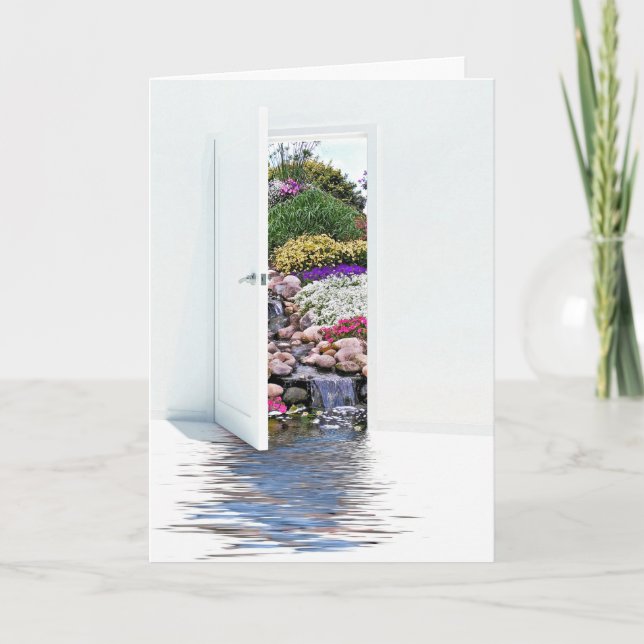 Tarjeta puerta abierta con cascadas pensando en ti (Anverso)