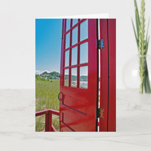 Tarjeta Puerta abierta Enhorabuena-roja del nuevo trabajo