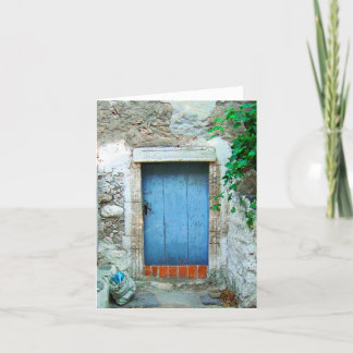 Tarjeta Puerta azul de la aldea griega