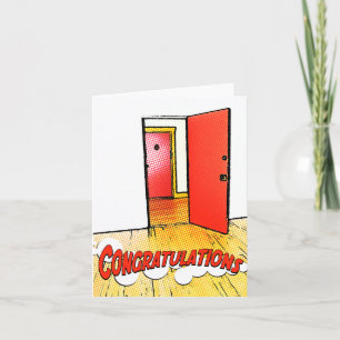Tarjeta puerta cómica de felicitaciones