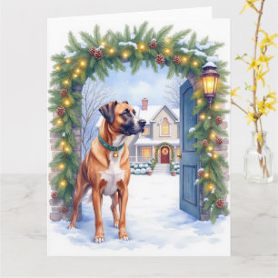 Tarjeta Puerta de granja Boerboel al aguarela Navidad