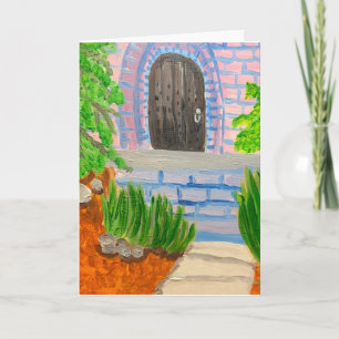 Tarjeta Puerta de madera 🚪 en edificio de ladrillo 🧱