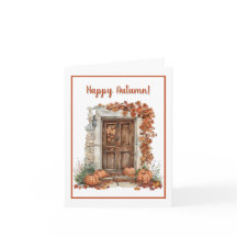 Puerta de otoño acuarela con calabazas