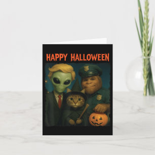 Tarjeta Puerta de Trick Trek de Halloween con gato alieníg