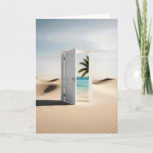 Tarjeta Puerta en un desierto con una escena tropical