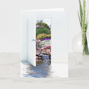 Tarjeta puerta y cascadas del jardín