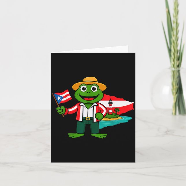 Tarjeta Puerto Rico Coqui Frog Flag Shirt For Men Women Ki (Anverso)
