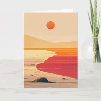 Tarjeta Puesta de sol abstracta naranja roja junto al mar 