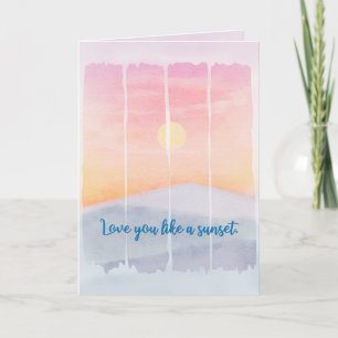 Tarjeta Puesta de sol Acuarela Romántico Pensando en ti