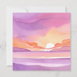 Tarjeta Puesta de sol con acuarela rosa | Cielo oceánico h