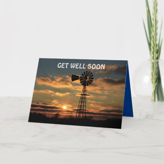 Tarjeta Puesta de sol de molinos de viento con nubes tarje (Anverso)