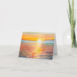 Tarjeta Puesta de sol en el lago en acuarela personalizabl