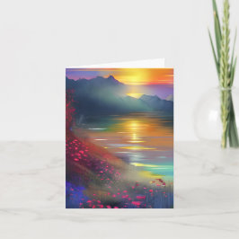 Tarjeta Puesta de sol en el lago en acuarela personalizabl
