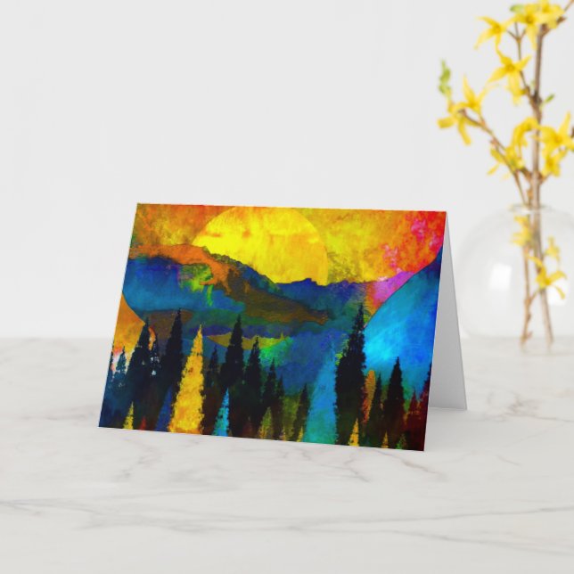 Tarjeta Puesta de sol en la montaña (flor amarilla)