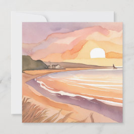 Tarjeta Puesta de sol en la playa | Hermosa pintura en acu