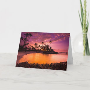 Tarjeta Puesta De Sol Rosa De La Playa De Hawaii