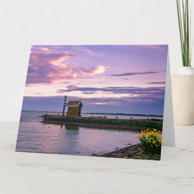 Tarjeta Puesta de sol rosa sobre el lago (Anverso)