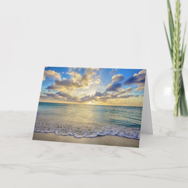 Tarjeta Puesta del sol de Aruba sobre el mar móvil (Anverso)