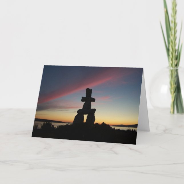 Tarjeta Puesta del sol de Inukshuk (Anverso)