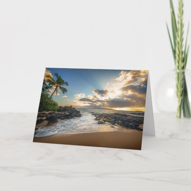 Tarjeta Puesta del sol de la ensenada de la playa de (Anverso)