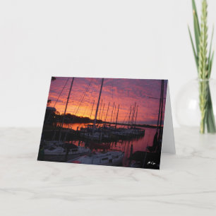 Tarjeta Puesta del sol en el puerto deportivo