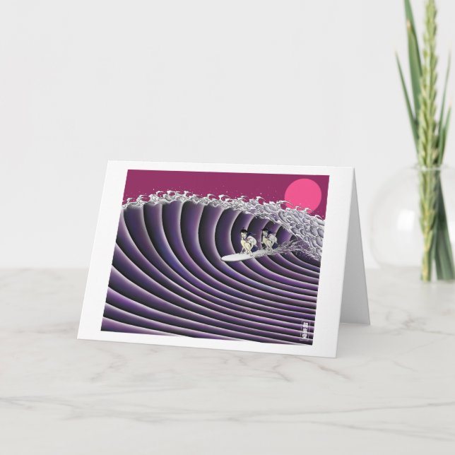 Tarjeta puesta del sol japonesa que practica surf (Anverso)