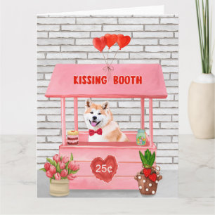 Tarjeta Puesto de besos del perro Akita en San Valentín
