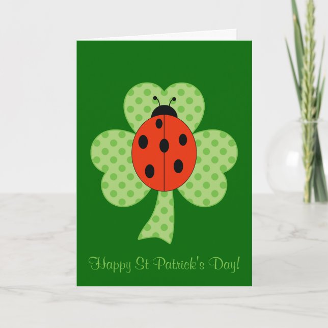 Tarjeta Puestos de la Polka Shamrock y mariquita Día de Sa (Anverso)