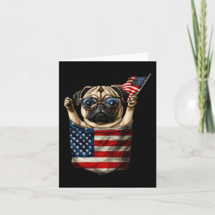 Tarjeta Pug 4 de Julio En Bolsillo América Bandera Estados