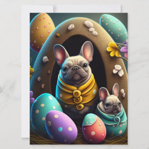 Tarjeta Pug Adorable con Huevos de Pascua Festividad y Cut