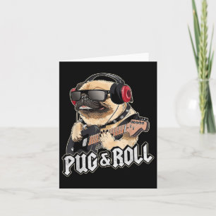 Tarjeta Pug And Roll Lindo Rockstar Guitarra Música De Roc