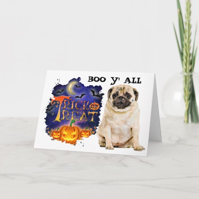 Tarjeta Pug aterrador de Halloween (Anverso)