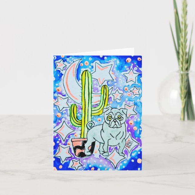 Tarjeta Pug & Cactus (Anverso)