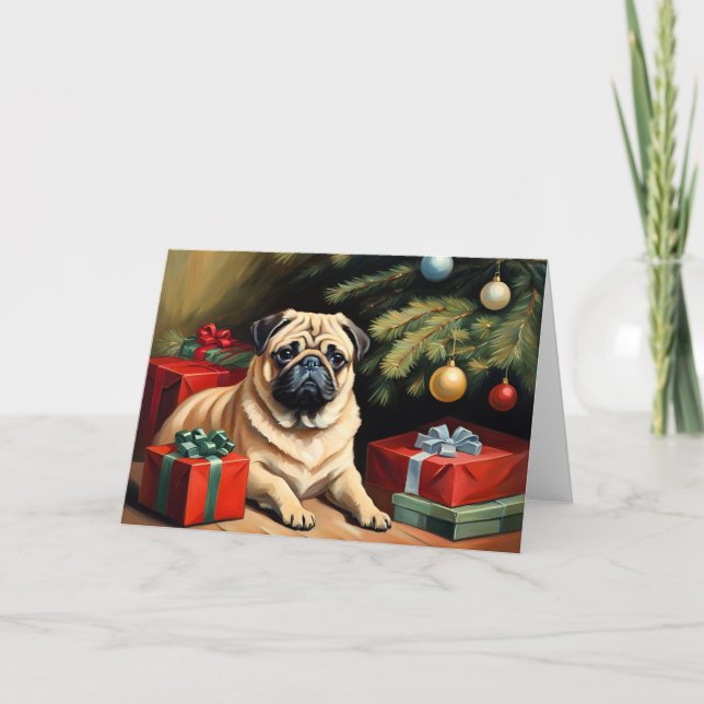 Tarjeta Pug celebra a los Navidades (Anverso)