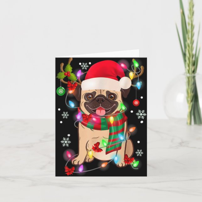 Tarjeta Pug Christmas Tree Lights Santa Dog Xmas Boys Pugm (Anverso)