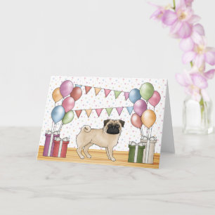 Tarjeta Pug color beige Pasteles Feliz Cumpleaños