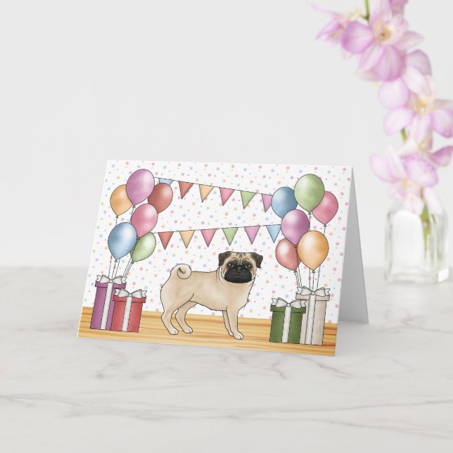 Tarjeta Pug color beige Pasteles Feliz Cumpleaños (Orquídea)