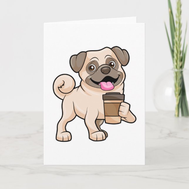 Tarjeta Pug con café para llevar (Anverso)