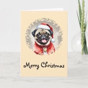 Tarjeta Pug Con El Equipo De Santa Claus - Navidades 1