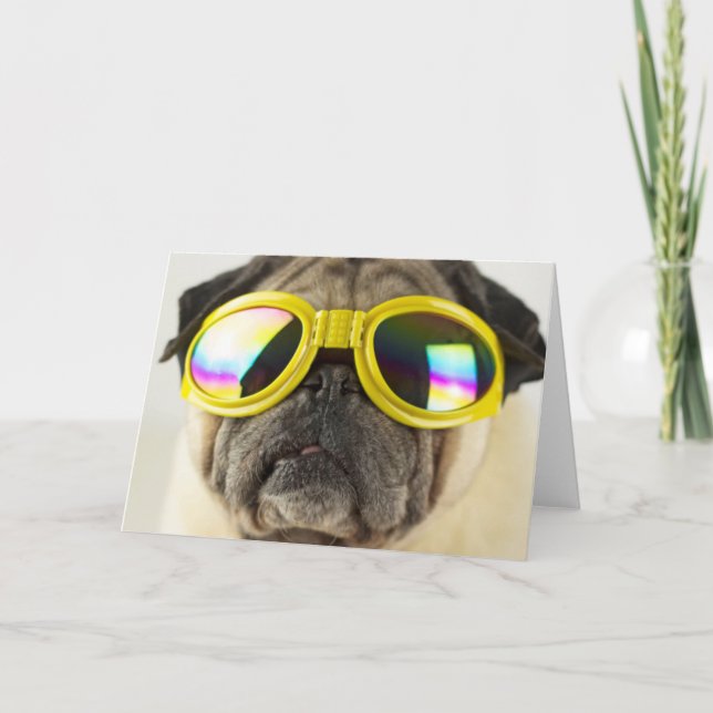 Tarjeta Pug con gafas (Anverso)