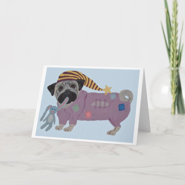 Tarjeta Pug con pijama  (Anverso)