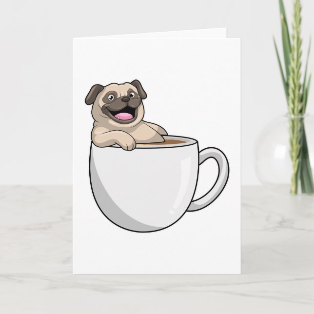 Tarjeta Pug con taza de café (Anverso)