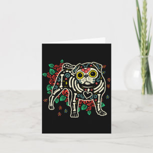 Tarjeta Pug de cráneo de azúcar Día de los Muertos Hallowe