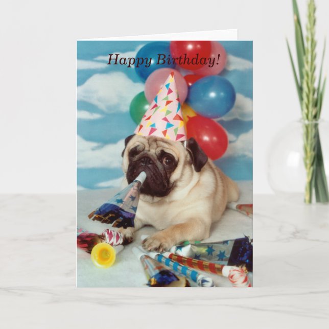 Tarjeta Pug de cumpleaños feliz (Anverso)