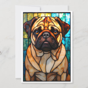 Tarjeta Pug de estilo vidrio emplomado