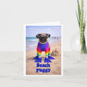 Tarjeta Pug de la playa